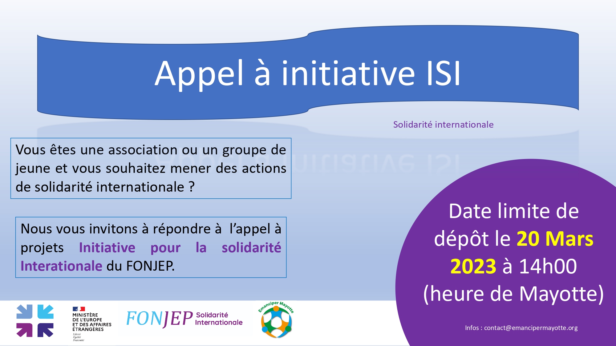 Dispisitif de Solidarité internationale : Lancement de l'Appel à Projets ISI 2023 